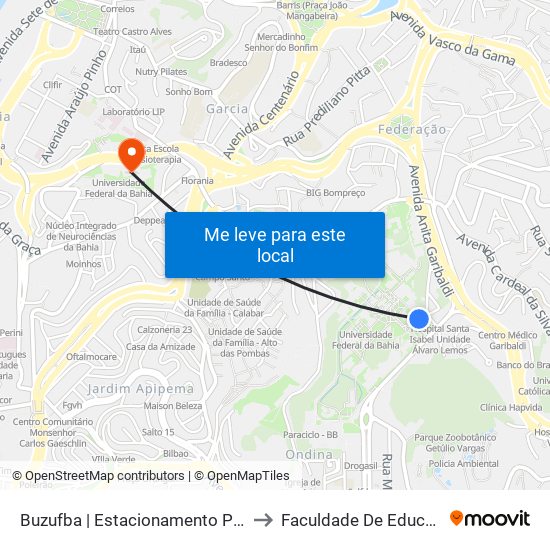 Buzufba | Estacionamento Paf I / Matemática to Faculdade De Educação Da Ufba map