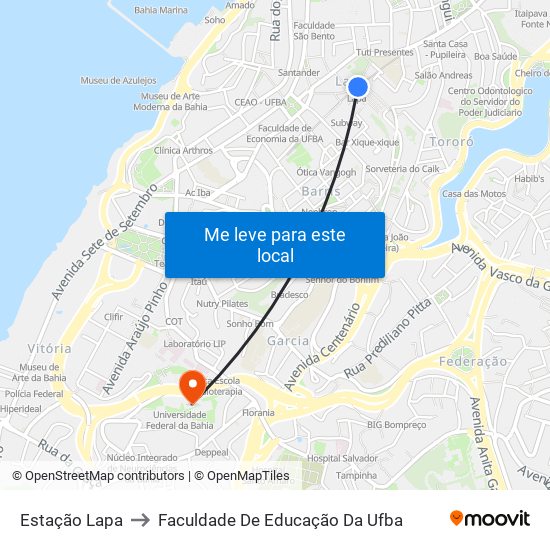 Estação Lapa to Faculdade De Educação Da Ufba map