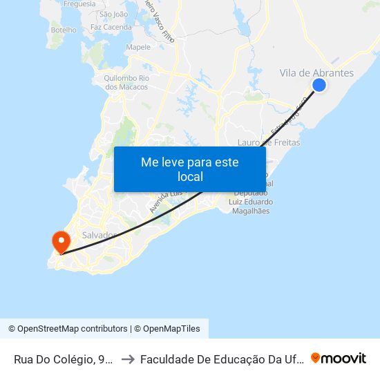 Rua Do Colégio, 914 to Faculdade De Educação Da Ufba map