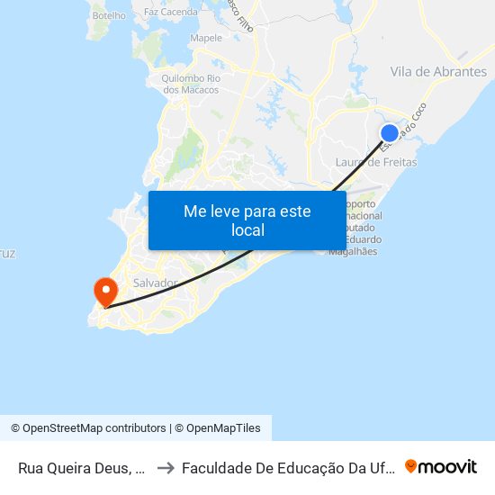 Rua Queira Deus, 25 to Faculdade De Educação Da Ufba map