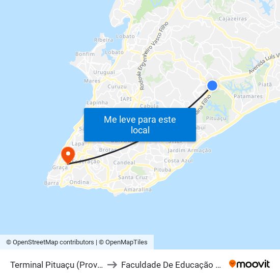 Terminal Pituaçu (Provisório) to Faculdade De Educação Da Ufba map