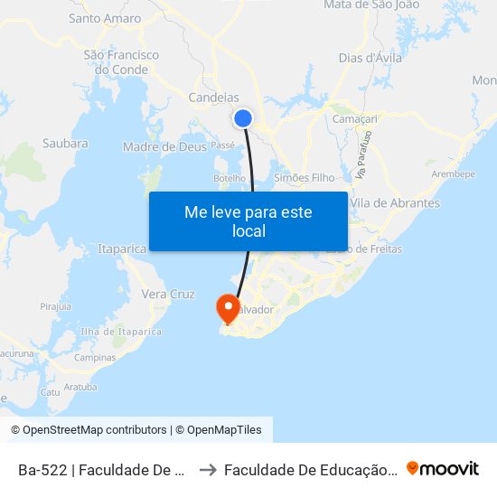 Ba-522 | Faculdade De Candeias to Faculdade De Educação Da Ufba map