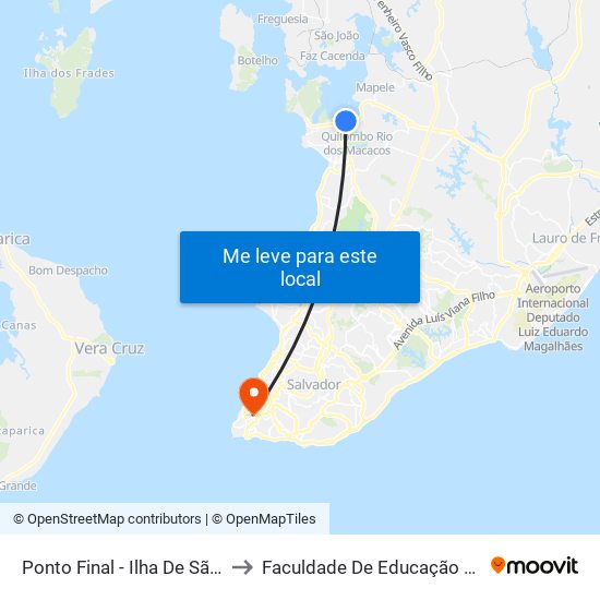 Ponto Final - Ilha De São João to Faculdade De Educação Da Ufba map