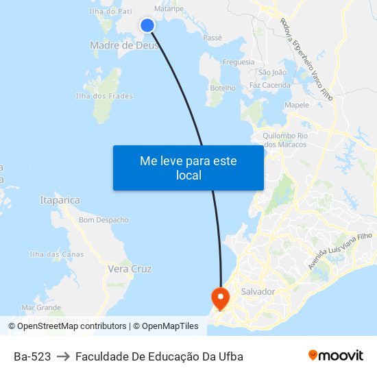 Ba-523 to Faculdade De Educação Da Ufba map