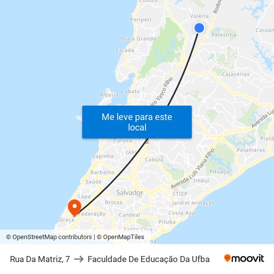 Rua Da Matriz, 7 to Faculdade De Educação Da Ufba map