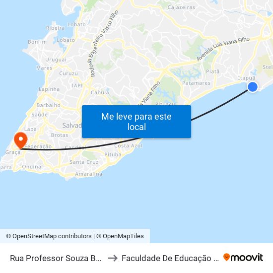 Rua Professor Souza Brito, 181 to Faculdade De Educação Da Ufba map