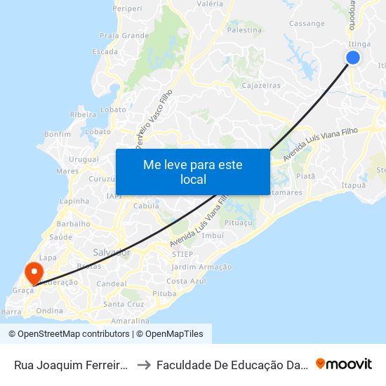 Rua Joaquim Ferreira, 10 to Faculdade De Educação Da Ufba map