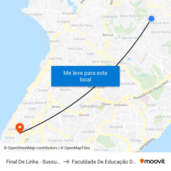 Final De Linha - Sussuarana to Faculdade De Educação Da Ufba map