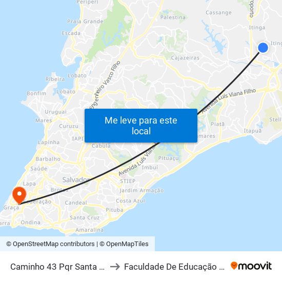 Caminho 43 Pqr Santa Rita, 14 to Faculdade De Educação Da Ufba map