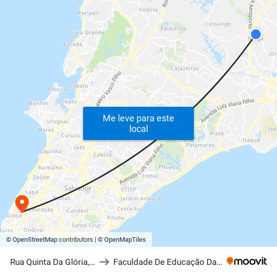 Rua Quinta Da Glória, 391 to Faculdade De Educação Da Ufba map