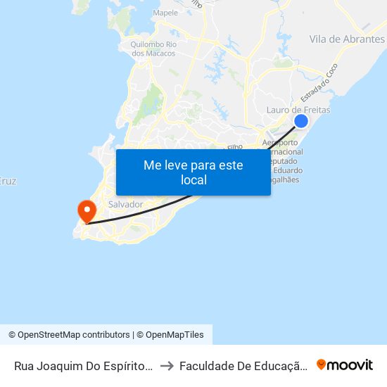 Rua Joaquim Do Espírito Santo, 18 to Faculdade De Educação Da Ufba map