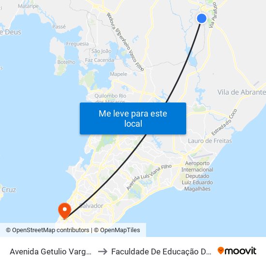 Avenida Getulio Vargas, 35 to Faculdade De Educação Da Ufba map