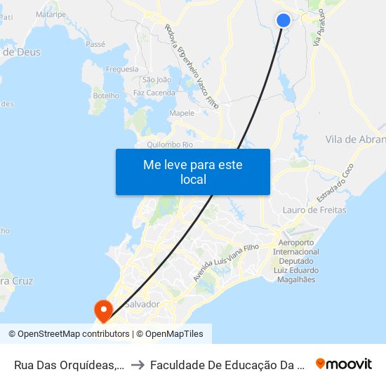 Rua Das Orquídeas, 27 to Faculdade De Educação Da Ufba map