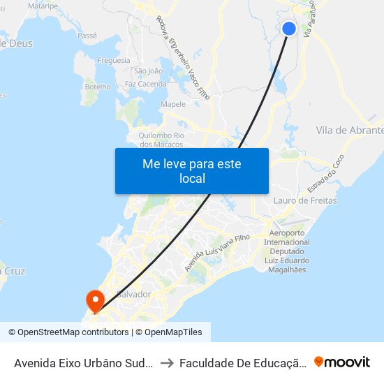 Avenida Eixo Urbâno Sudoeste, 554 to Faculdade De Educação Da Ufba map