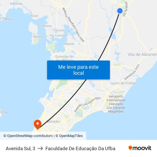 Avenida Sul, 3 to Faculdade De Educação Da Ufba map