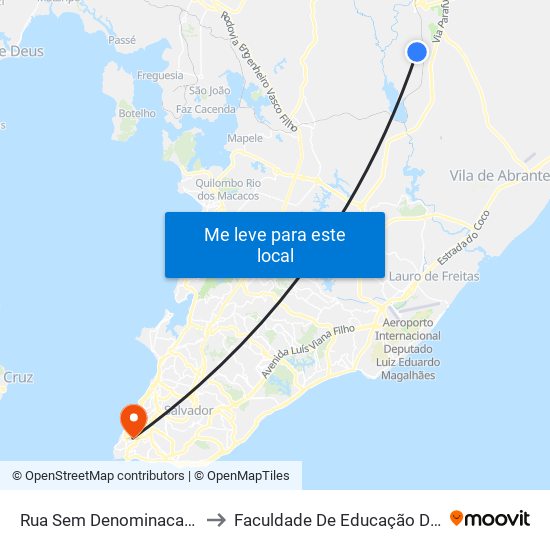 Rua Sem Denominacao, 176 to Faculdade De Educação Da Ufba map