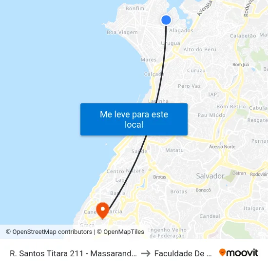 R. Santos Titara 211 - Massaranduba Salvador - Ba 40435-480 Brasil to Faculdade De Educação Da Ufba map