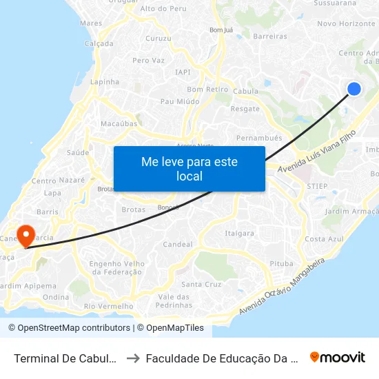 Terminal De Cabula VI to Faculdade De Educação Da Ufba map