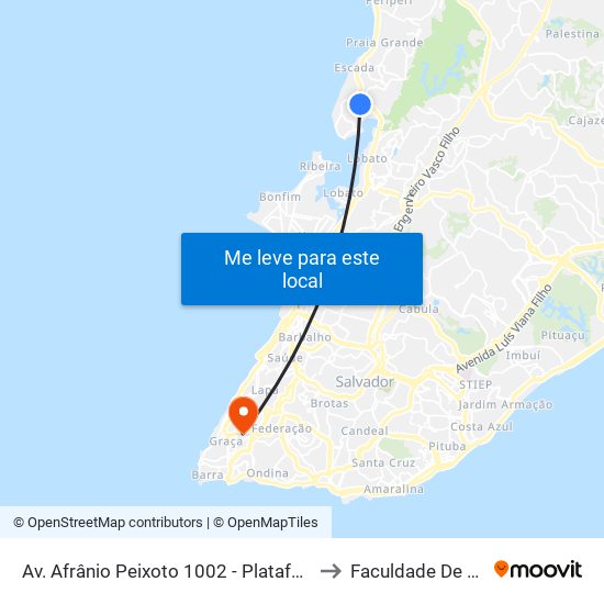 Av. Afrânio Peixoto 1002 - Plataforma Salvador - Ba 40717-140 Brasil to Faculdade De Educação Da Ufba map