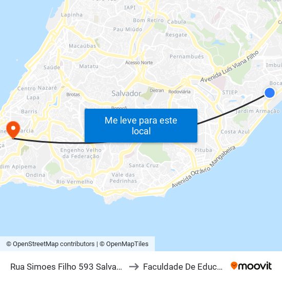 Rua Simoes Filho 593 Salvador - Bahia Brasil to Faculdade De Educação Da Ufba map