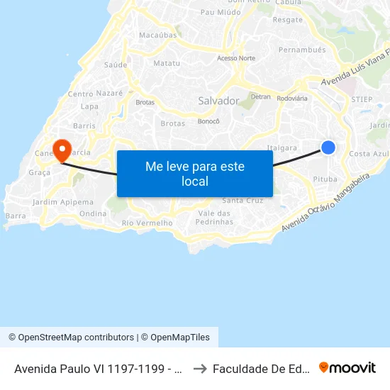 Avenida Paulo VI 1197-1199 - Pituba Salvador - Ba Brasil to Faculdade De Educação Da Ufba map