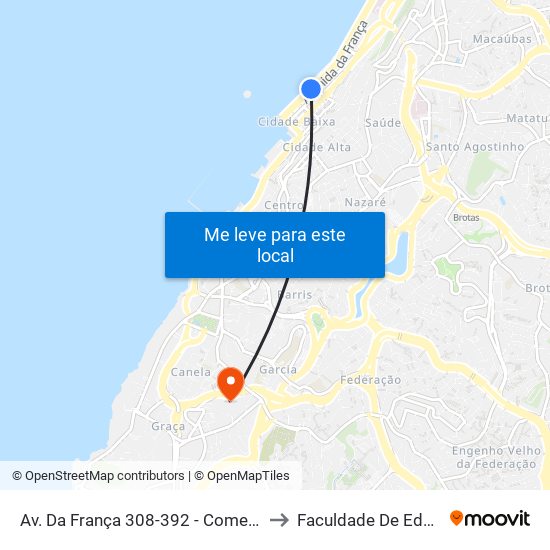 Av. Da França 308-392 - Comercio Salvador - Ba Brasil to Faculdade De Educação Da Ufba map