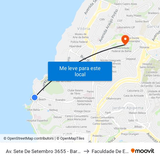 Av. Sete De Setembro 3655 - Barra Salvador - Ba 40140-110 Brasil to Faculdade De Educação Da Ufba map