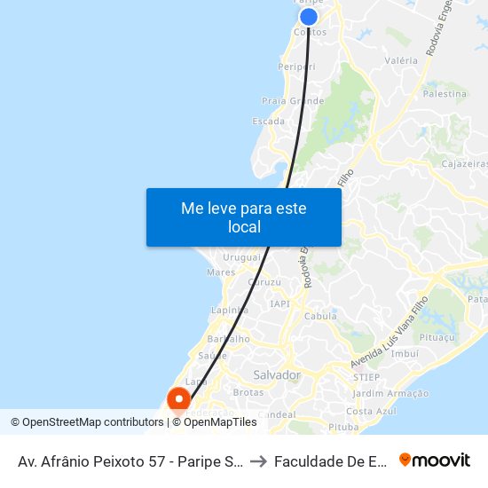 Av. Afrânio Peixoto 57 - Paripe Salvador - Ba 40800-866 Brasil to Faculdade De Educação Da Ufba map