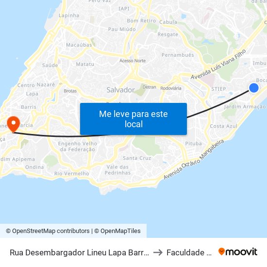 Rua Desembargador Lineu Lapa Barreto 145-265 - Bôca Do Rio Salvador - Ba 41705-100 Brasil to Faculdade De Educação Da Ufba map