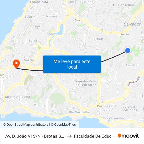 Av. D. João VI S/N - Brotas Salvador - Ba Brasil to Faculdade De Educação Da Ufba map