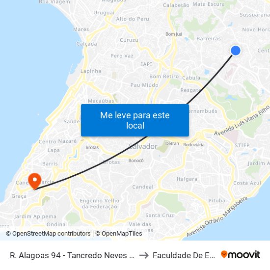 R. Alagoas 94 - Tancredo Neves Salvador - Ba 41210-160 Brasil to Faculdade De Educação Da Ufba map