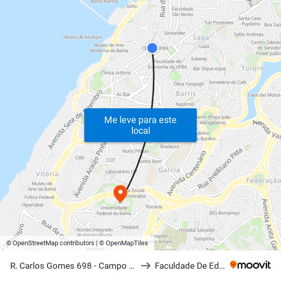 R. Carlos Gomes 698 - Campo Grande Salvador - Ba Brazil to Faculdade De Educação Da Ufba map