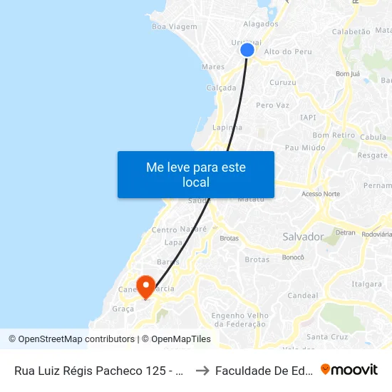 Rua Luiz Régis Pacheco 125 - Uruguai Salvador - Ba Brasil to Faculdade De Educação Da Ufba map