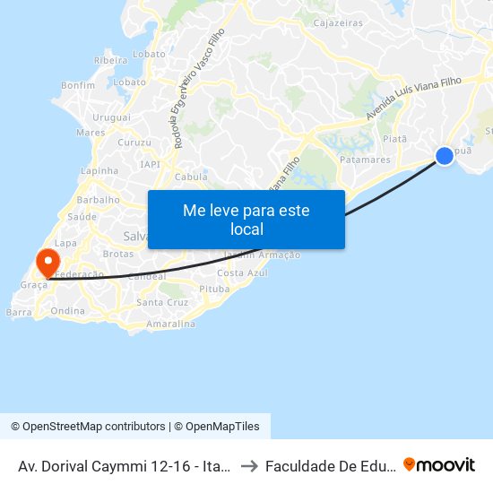 Av. Dorival Caymmi 12-16 - Itapuã Salvador - Ba Brasil to Faculdade De Educação Da Ufba map