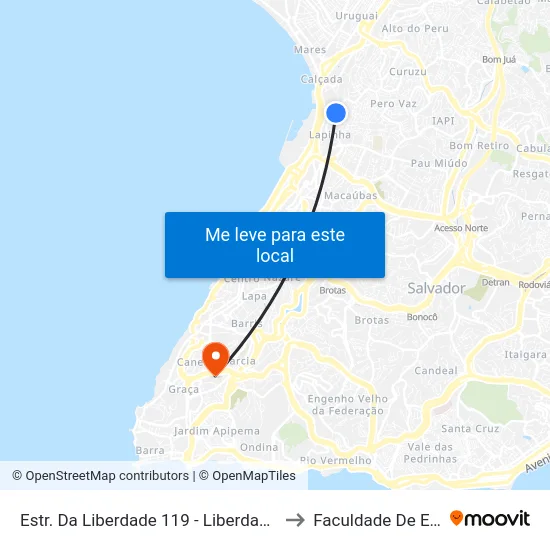 Estr. Da Liberdade 119 - Liberdade Salvador - Ba 40375-017 Brasil to Faculdade De Educação Da Ufba map