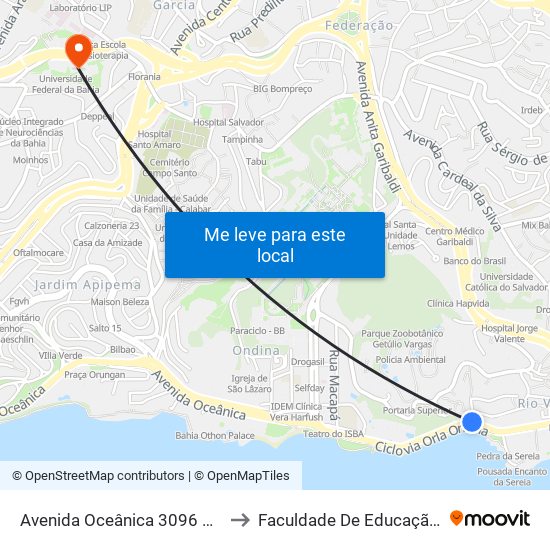 Avenida Oceânica 3096 Bahia Brasil to Faculdade De Educação Da Ufba map