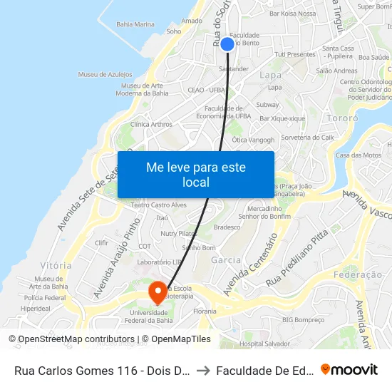 Rua Carlos Gomes 116 - Dois De Julho Salvador - Ba Brasil to Faculdade De Educação Da Ufba map