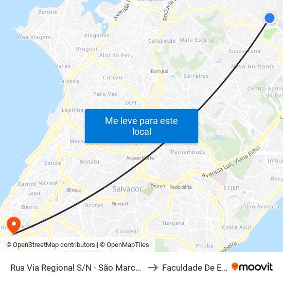 Rua Via Regional S/N - São Marcos Salvador - Ba 41250-257 Brasil to Faculdade De Educação Da Ufba map