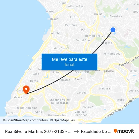 Rua Silveira Martins 2077-2133 - Cabula Salvador - Ba 41185-500 Brasil to Faculdade De Educação Da Ufba map