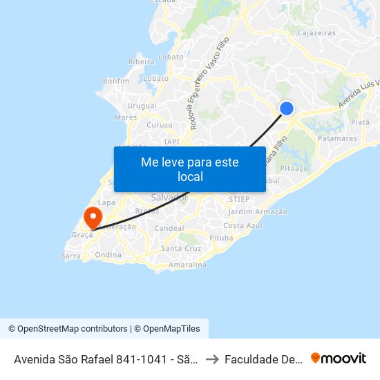 Avenida São Rafael 841-1041 - São Marcos Salvador - Ba 41250-403 Brasil to Faculdade De Educação Da Ufba map