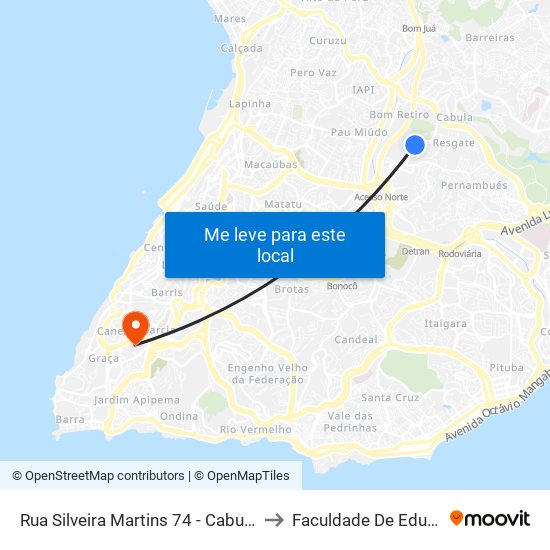 Rua Silveira Martins 74 - Cabula Salvador - Ba Brasil to Faculdade De Educação Da Ufba map