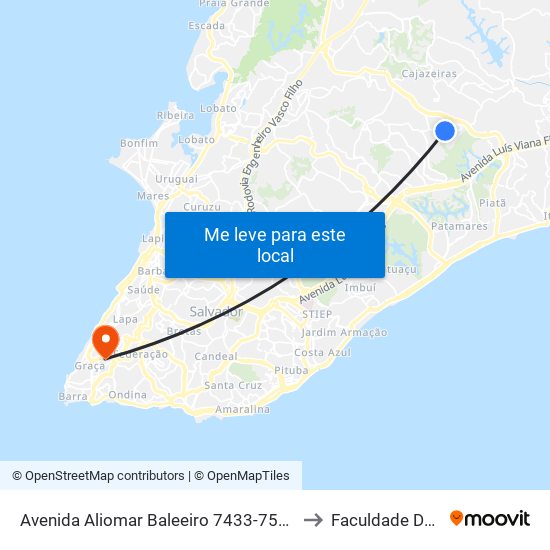 Avenida Aliomar Baleeiro 7433-7567 - Cajazeiras Salvador - Ba 41350-275 Brasil to Faculdade De Educação Da Ufba map