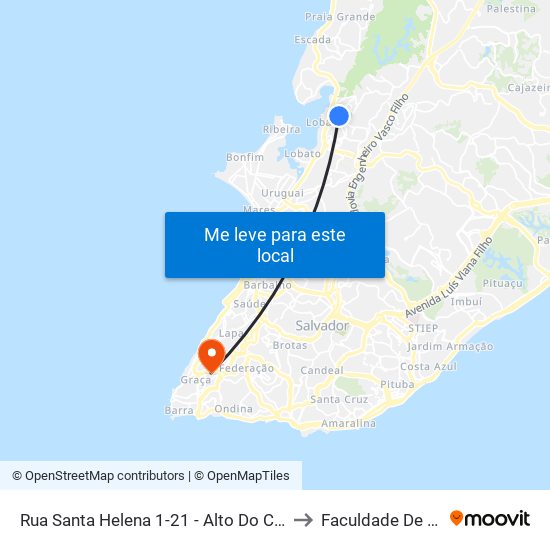 Rua Santa Helena 1-21 - Alto Do Cabrito Salvador - Ba 40484-490 Brasil to Faculdade De Educação Da Ufba map