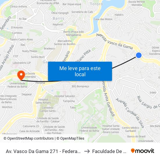 Av. Vasco Da Gama 271 - Federação Salvador - Ba 40230-731 Brazil to Faculdade De Educação Da Ufba map