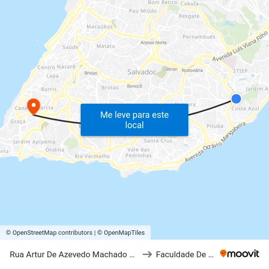 Rua Artur De Azevedo Machado 1485 - Costa Azul Salvador - Ba Brasil to Faculdade De Educação Da Ufba map