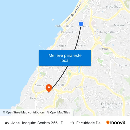 Av. José Joaquim Seabra 256 - Pelourinho Salvador - Ba 40026-350 Brazil to Faculdade De Educação Da Ufba map