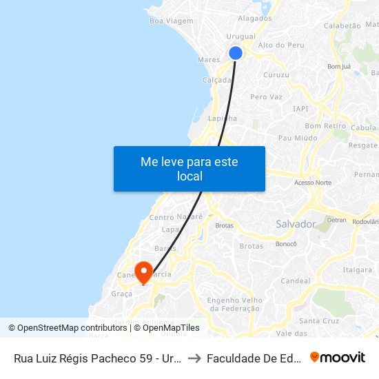 Rua Luiz Régis Pacheco 59 - Uruguai Salvador - Ba Brasil to Faculdade De Educação Da Ufba map