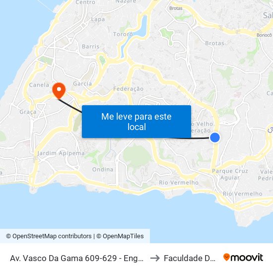 Av. Vasco Da Gama 609-629 - Engenho Velho Da Federacao Salvador - Ba Brasil to Faculdade De Educação Da Ufba map