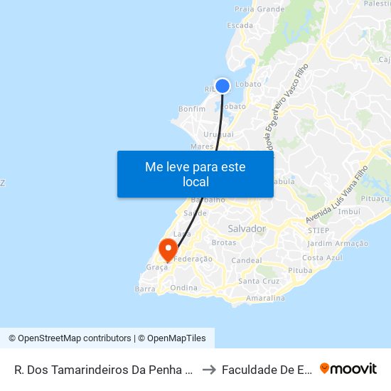 R. Dos Tamarindeiros Da Penha S/N - Ribeira Salvador - Ba Brasil to Faculdade De Educação Da Ufba map