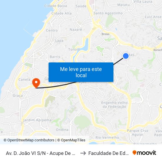 Av. D. João VI S/N - Acupe De Brotas Salvador - Ba Brasil to Faculdade De Educação Da Ufba map
